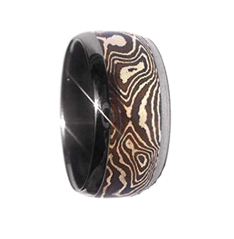 Copper and Silver Mokume Inlay 8mm Comfort Fit Titanium Wedding Band, Size 10