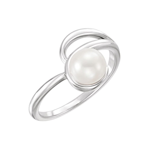 Platinum White Freshwater Cultured Pearl Bypass Ring (6.5-7.00mm) Size 7