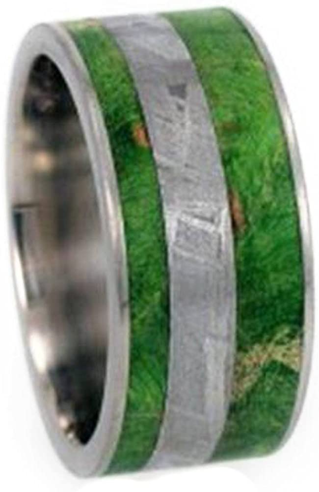 Gibeon Meteorite, Green Box Elder Burl Wood 10mm Comfort Fit Matte Titanium Band