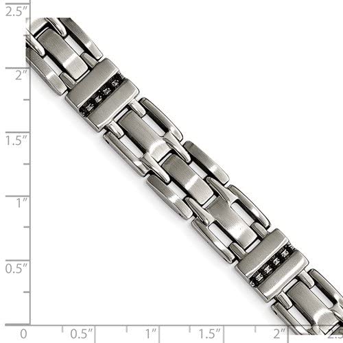 Men's Brushed and Polished Stainless Steel Black CZ Link Bracelet, 8.5 Inches