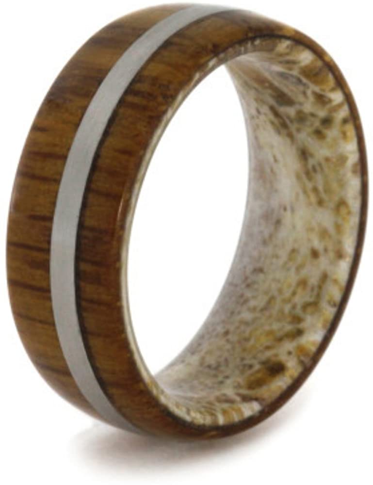 Lyptus Wood, Matte Titanium 6.5mm Comfort-Fit Deer Antler Band, Size 16