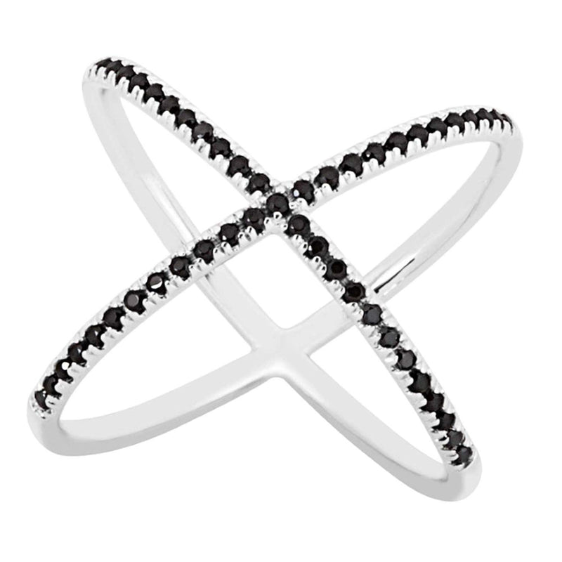 Black CZ X Rhodium Plated Sterling Silver Ring