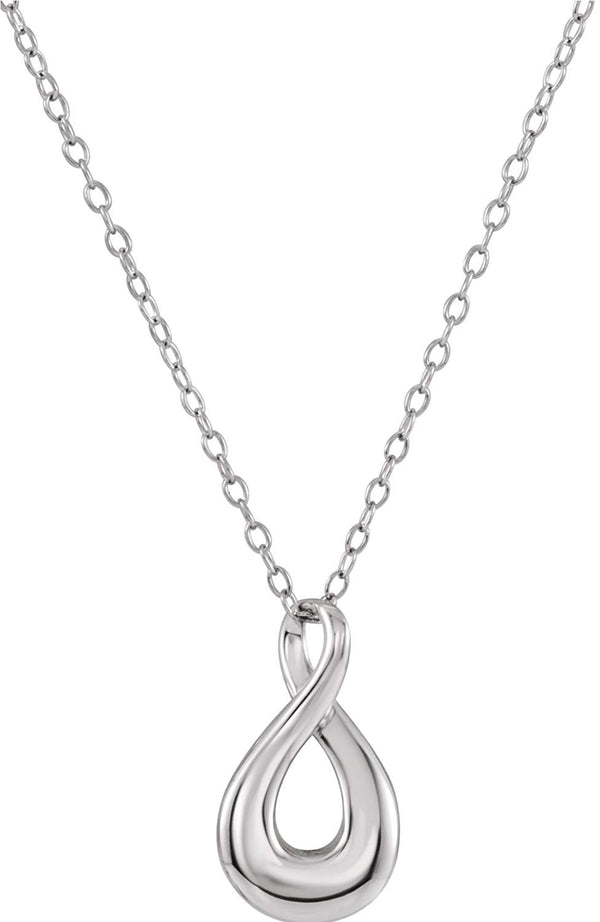 Infinity Loop Ash Holder Necklace, Rhodium Plated Sterling Silver, 18"