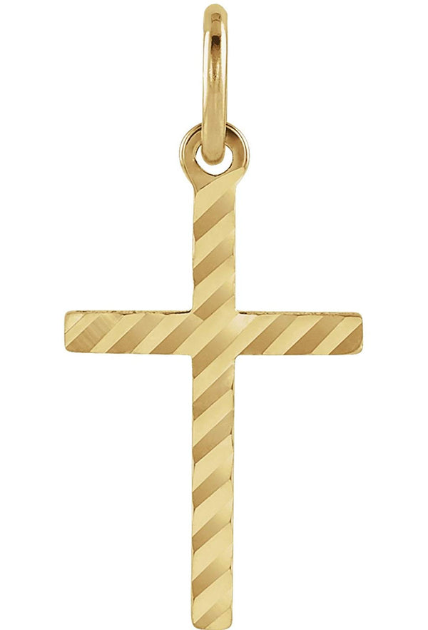 Childrens 14k Yellow Gold Diamond Cut Pattern Cross Pendant