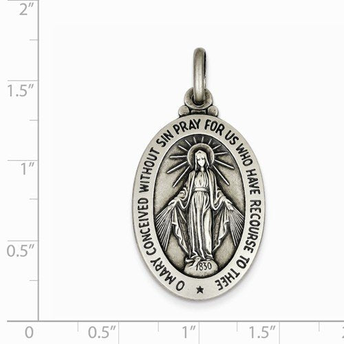 Sterling Silver Antiqued Miraculous Medal (40X30MM)