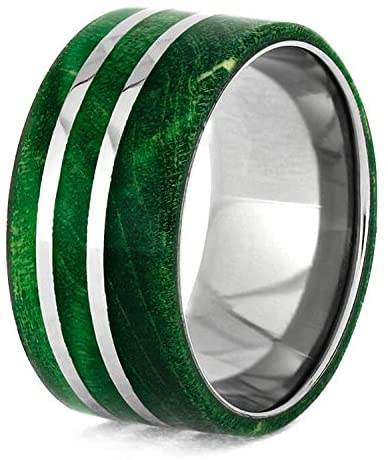 Green Box Elder Burl Wood 10mm Comfort-Fit Titanium Band, Size 16