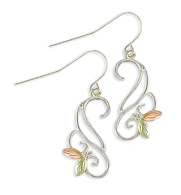 Scrollwork Pattern Earrings, Sterling Silver, 12k Green and Rose Gold Black Hills Gold Motif