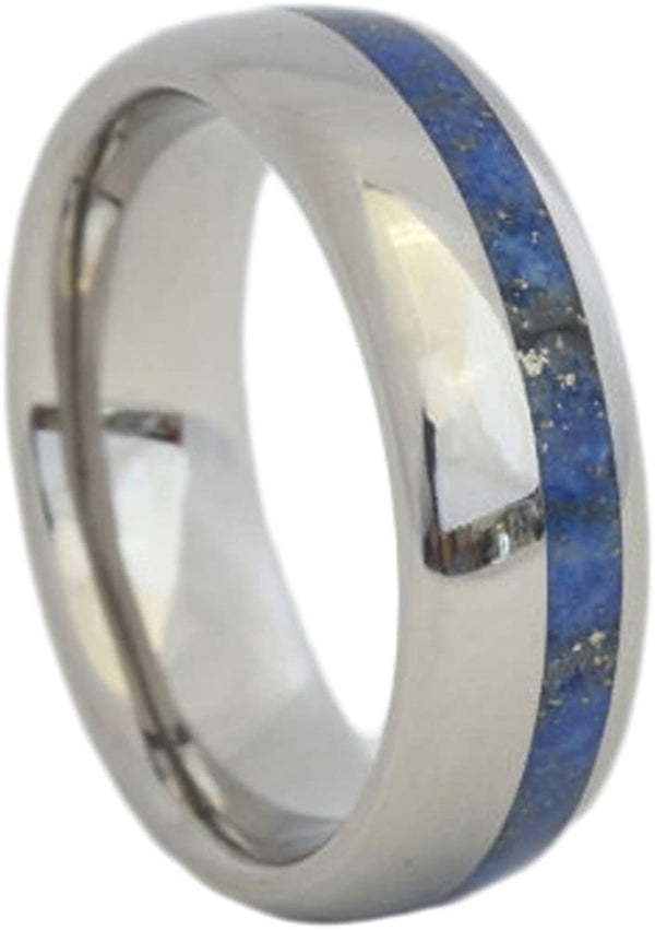 Lapis Lazuli Inlay 6mm Comfort Fit Titanium Wedding Band, Size 13.25