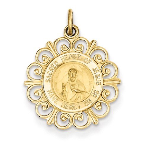 14k Yellow Gold Sacred Heart Of Jesus Medal Charm (23X18MM)