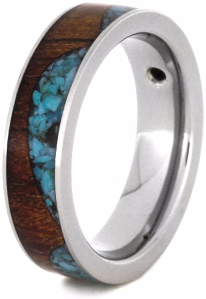 The Men's Jewelry Store (Unisex Jewelry) Diamond, Turquoise Wave, Koa Wood 5.5mm Comfort-Fit Titanium Ring