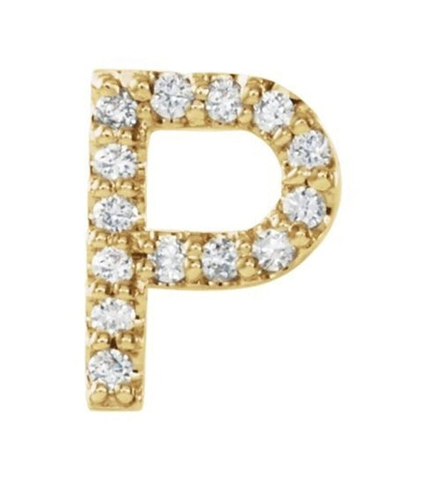 14k Yellow Gold Gold Diamond Letter 'P' Initial Stud Earring (Single Earring) (.06 Ctw, GH Color, I1 Clarity)