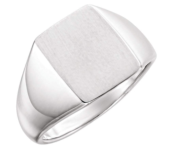 Men's Platinum Brushed Signet Ring (15x12mm)