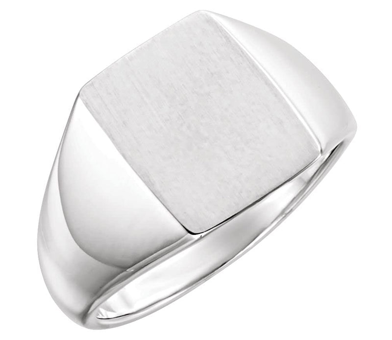 Men's Platinum Brushed Signet Ring (15x12mm) Size 10.75