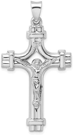 Men's Rhodium-Plated Sterling Silver INRI Fleur-de-lis Crucifix Pendant, 1.87x.94 Inches (47.5X24 MM)