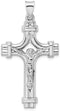 Men's Rhodium-Plated Sterling Silver INRI Fleur-de-lis Crucifix Pendant, 1.87x.94 Inches (47.5X24 MM)