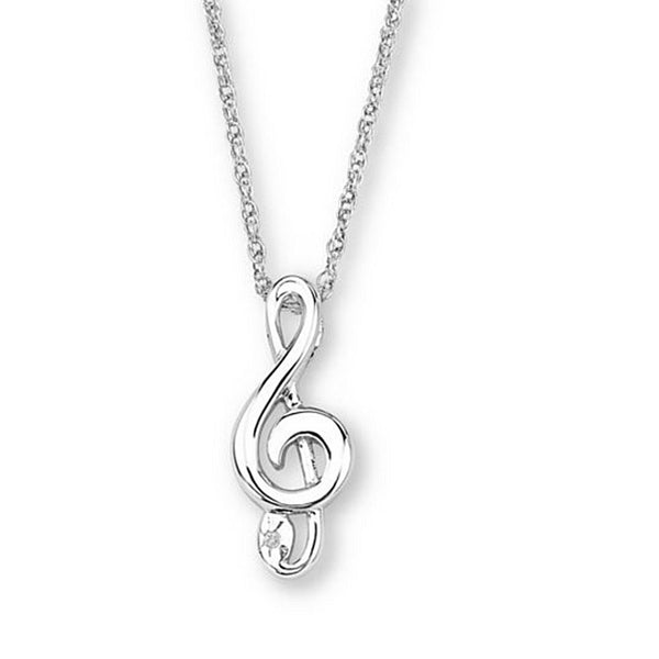 Diamond Music Note Pendant Necklace, Rhodium Plated Sterling Silver, 18" (.005 Ct)