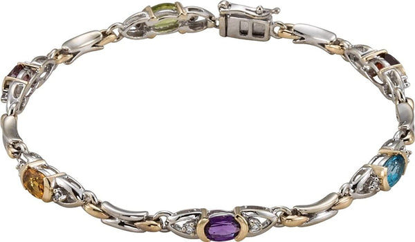 Diamond, Amethyst, Citrine, Garnet, Topaz and Peridot 14k White and Yellow Gold Bracelet