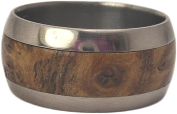 Black Ash Burl Wood Inlay 10mm Comfort-Fit Matte Titanium Wedding Band, Size 9