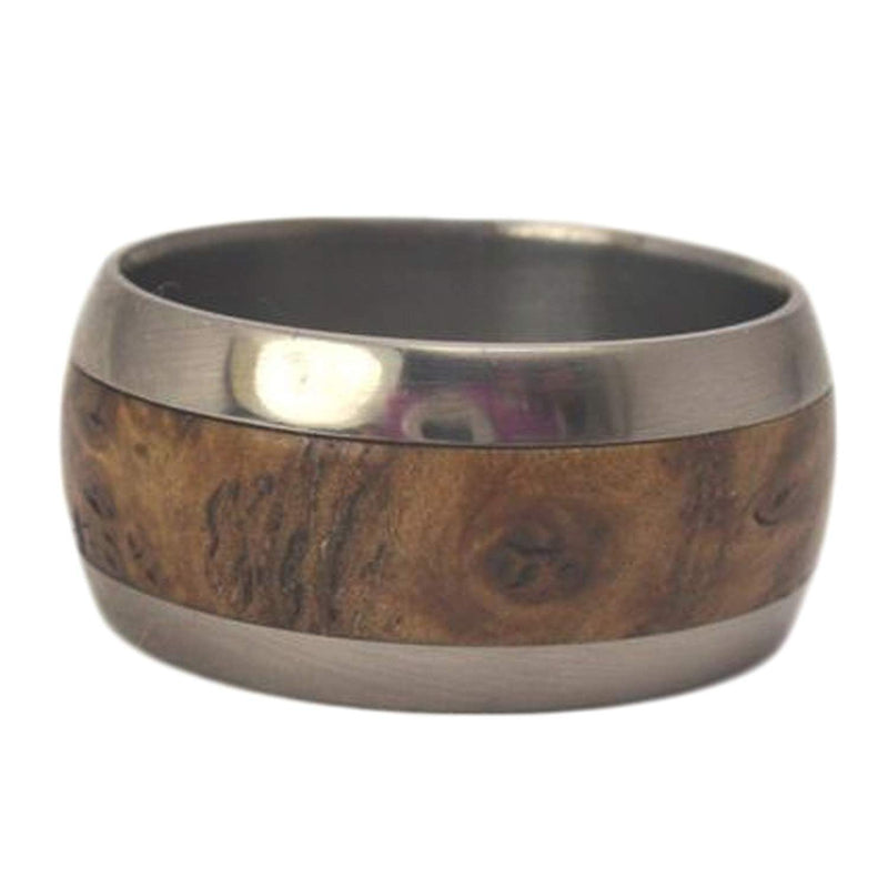 Black Ash Burl Wood Inlay 10mm Comfort-Fit Matte Titanium Wedding Band, Size 10