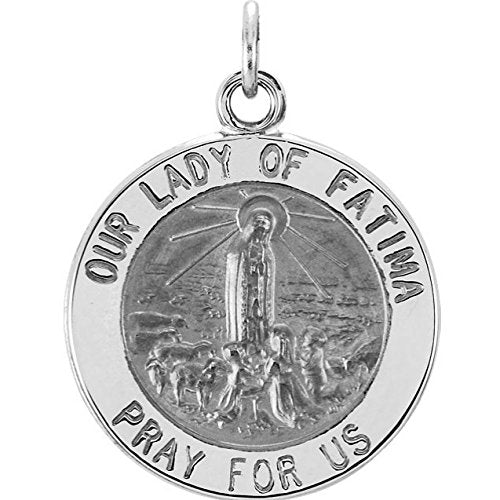 Rhodium Plated Sterling Silver Round Our Lady of Fatima Medal (18.5 MM)