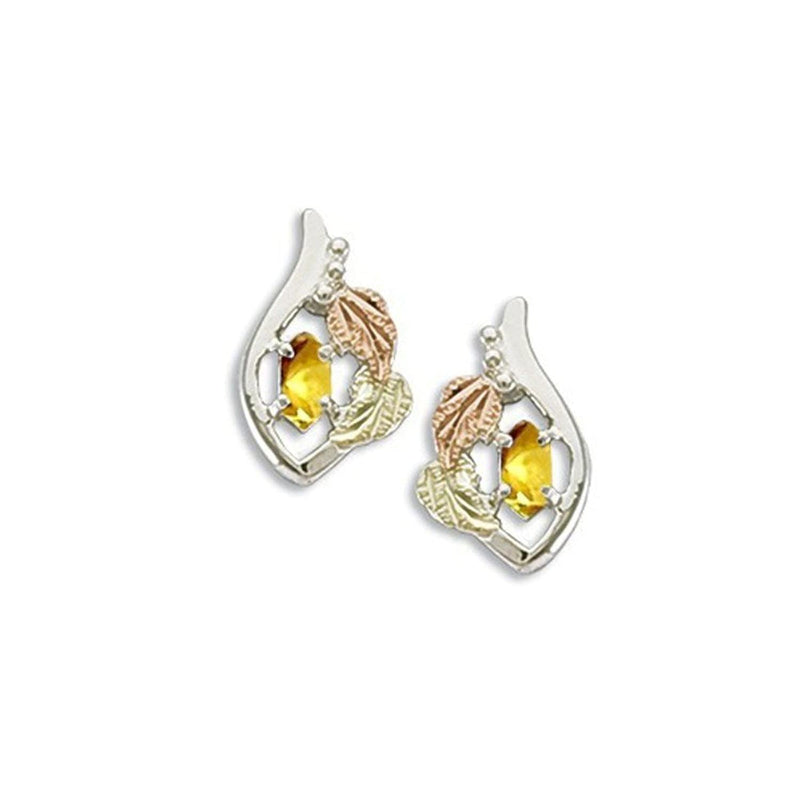 Ave 369 Created Gold Topaz Marquise November Birthstone Earrings, Sterling Silver, 12k Green and Rose Gold Black Hills Gold Motif