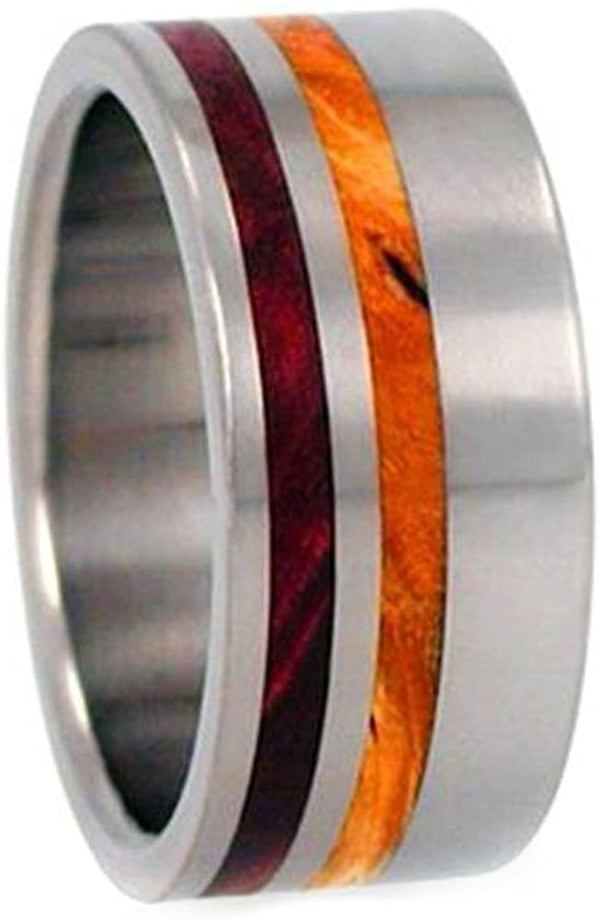 Redwood, Gold Box Elder Burl 10mm Comfort Fit Titanium Wedding Band, Size 8.5