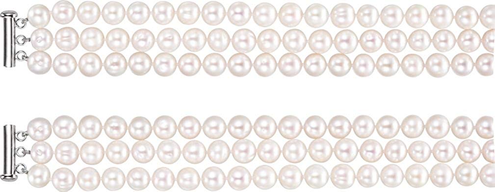 White Freshwater Cultured Pearl Triple Strand Sterling Silver Bracelet, 7.25" (8.0-9.0 MM)