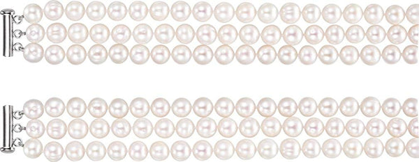 White Freshwater Cultured Pearl Triple Strand Sterling Silver Bracelet, 7.25" (8.0-9.0 MM)