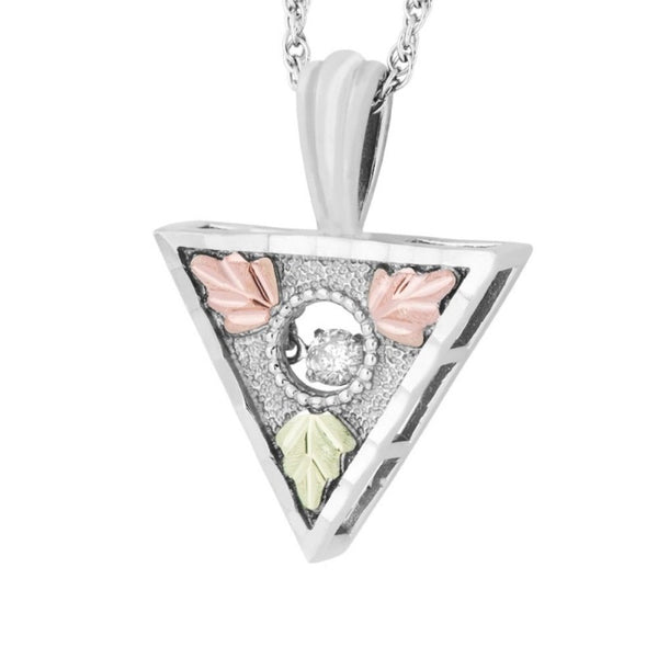 Diamond Triangle Pendant Necklace, Sterling Silver, 12k Green and Rose Gold Black Hills Gold Motif, 18" (0.10 Ct)