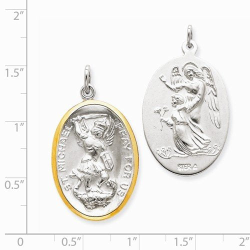 Rhodium-Plated And Vermeil Sterling Silver St. Michael Medal (35X20MM)