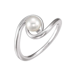 White Freshwater Cultured Pearl Bypass Ring, Rhodium-Plated 14k White Gold (5.5-6.00mm)