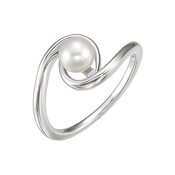 Platinum White Freshwater Cultured Pearl Bypass Ring (5.5-6.00mm) Size 6.5