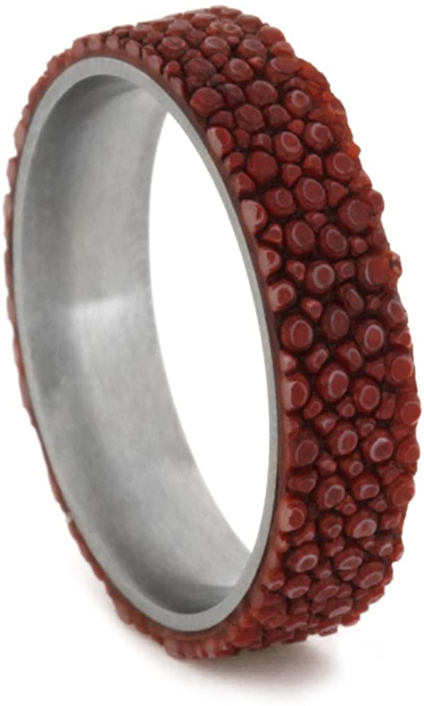 Red Stingray Leather 5mm Comfort-Fit Matte Titanium Wedding Band, Size 5.5