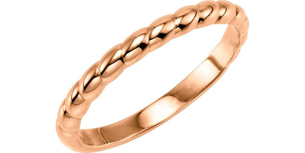 Rope Trimmed Stackable 2.5mm 14k Rose Gold Ring, Size 4.75