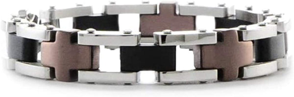 Men's Brushed Stainless Steel 12mm Brown and Black IP Bracelet, 8.75 Inches