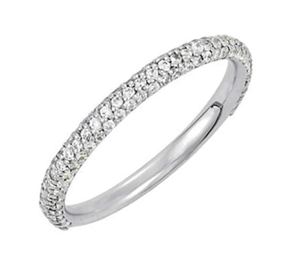 Rhodium-Plated 14k White Gold Pave Diamond 2.20mm Stacking Band, Size 7 (.50 Ctw, Color GH, Clarity I2)