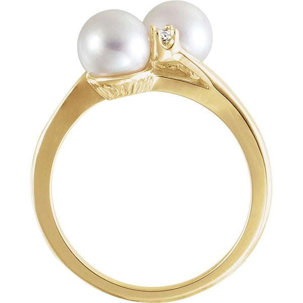 White Akoya Cultured Pearl and Diamond Bypass Ring, 14k Yellow Gold (6mm) (.06Ctw, G-H Color, I1 Clarity) Size 6