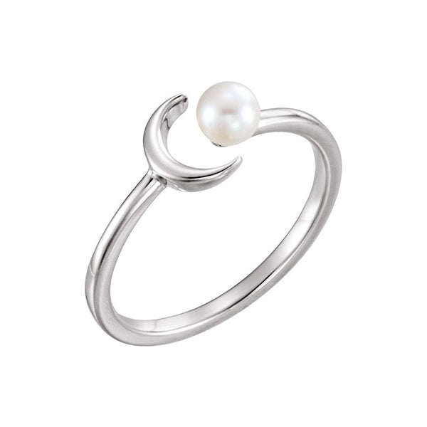 Platinum White Freshwater Cultured Pearl Crescent Ring (4-4.5mm) Size 7