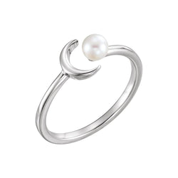 White Freshwater Cultured Pearl Crescent Ring, Sterling Silver (4-4.5mm) Size 7