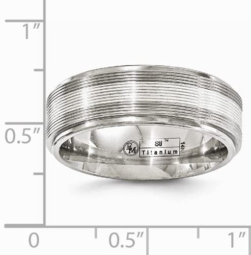 Edward Mirell Titanium with 14k White Gold Textured Line 7.5mm Grooved Wedding Band