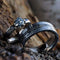 10k White Gold Rough Diamond, Dino Bone Engagement Ring and Gibeon Meteorite, Dinosaur Bone Comfort-Fit Titanium Wedding Band, Set for Him and Her Size, M13.5-F7