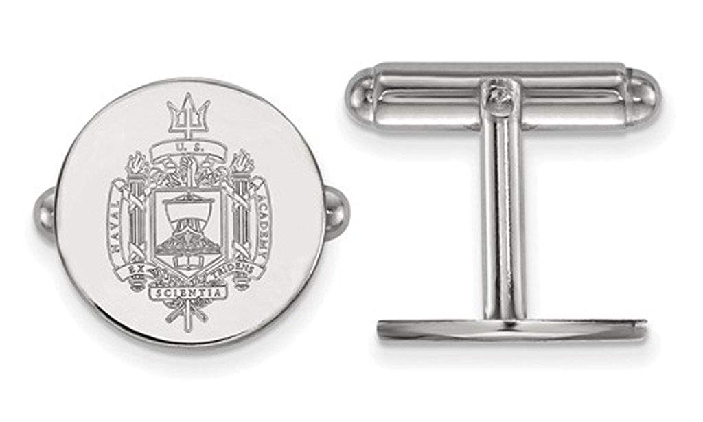 Rhodium-Plated Sterling Silver Navy Crest Bullet Back round Cuff links, 15MM