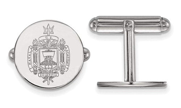 Rhodium-Plated Sterling Silver Navy Crest Bullet Back round Cuff links, 15MM