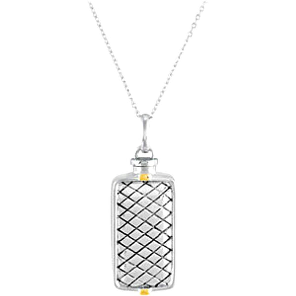 Rhodium Plate Sterling Silver and 14k Yellow Gold Ash Holder Necklace, 18"