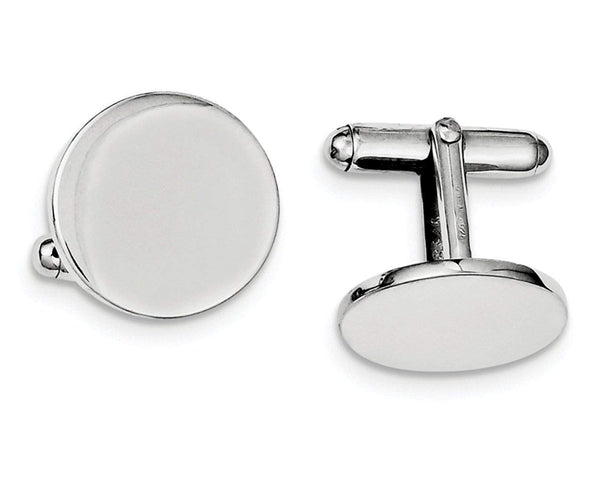 Rhodium-Plated Sterling Silver Bullet Back Round Cuff Links, 18MM