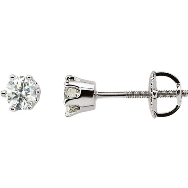 Ave 369 14k White Gold 6 Prong Diamond Stud Earrings