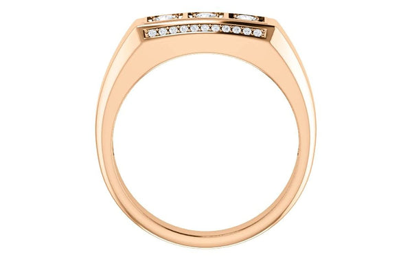 Men's 3 Stone Bright Set Diamond 14k Rose Gold Band, Size 11 (.50 Cttw, GH Color, I1 Clarity)