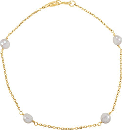 Girl's White Freshwater Cultured Pearl Bracelet, 14k Yellow Gold, 6" (4-4.5mm)