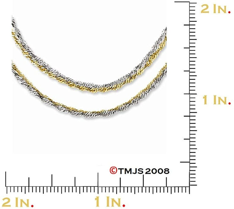 Stainless Steel and Yellow IP 2-Strand 4mm Singapore Chain Necklace, 17.50"