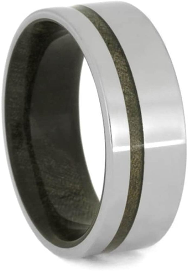 Titanium 8mm Buckeye Burl Wood Sleeve Comfort-Fit Wedding Band, Size 5.5